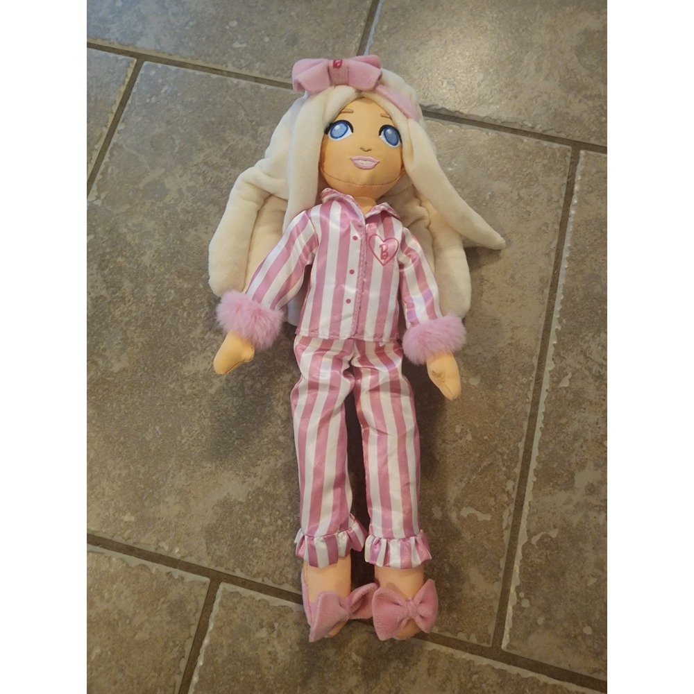 Barbie Plush Rag Doll Pink White Striped Pajamas Blonde Hair Soft Toy 16 inch